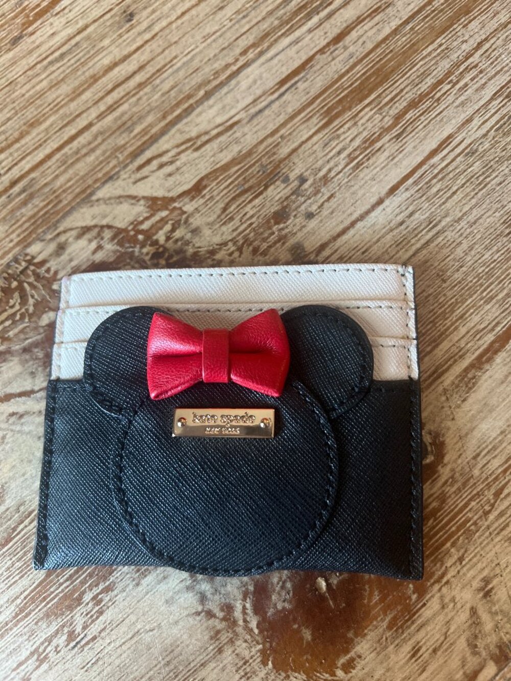 Kate Spade Minnie Bow Card Holder Wallet Black Red